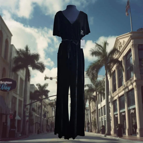 NWT Unique Vintage Black Velvet Jumpsuit - Picture 1 of 12